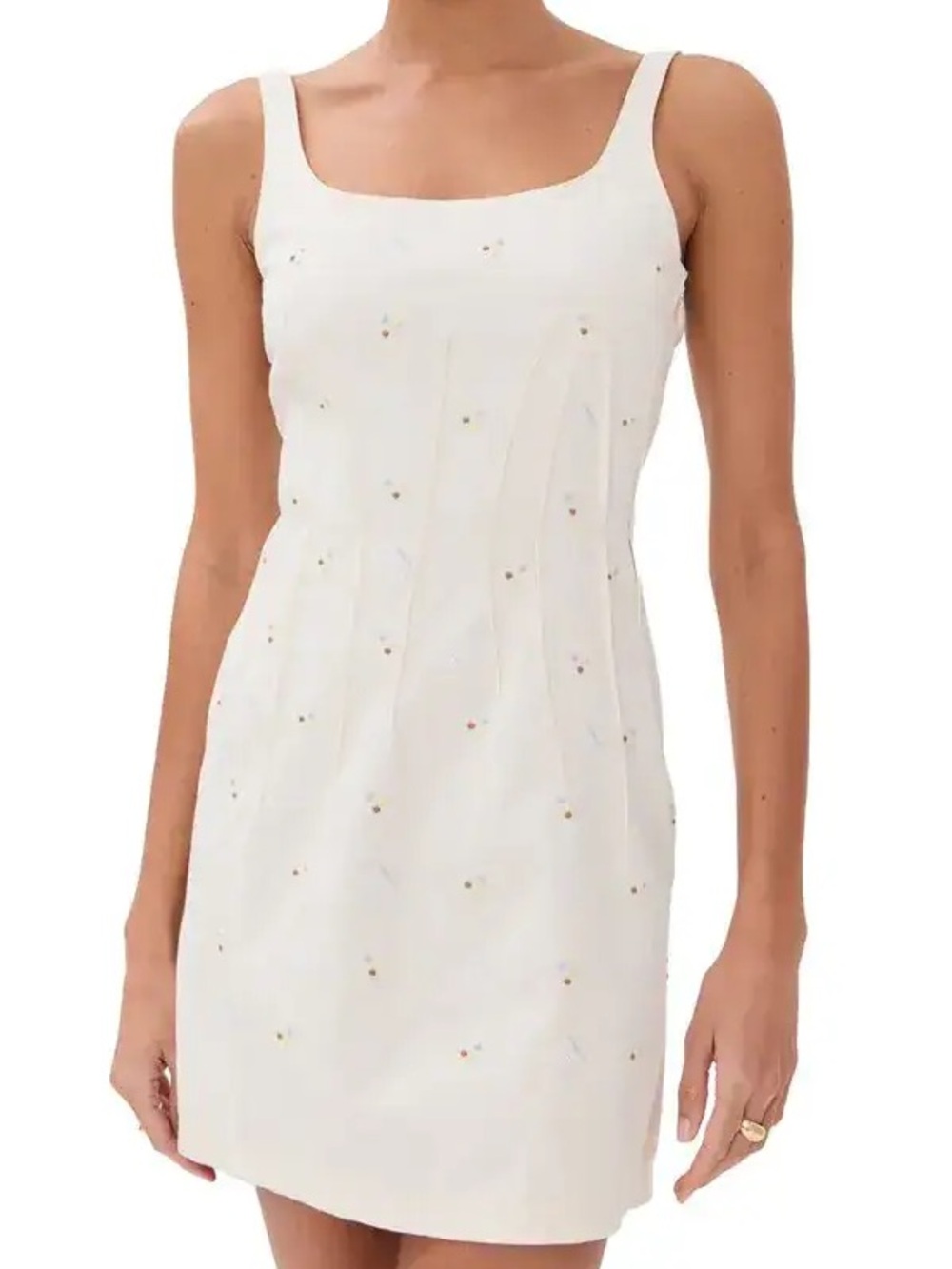 NWT - Marni Embroidered Denim Mini Dress in Bone White Size 6